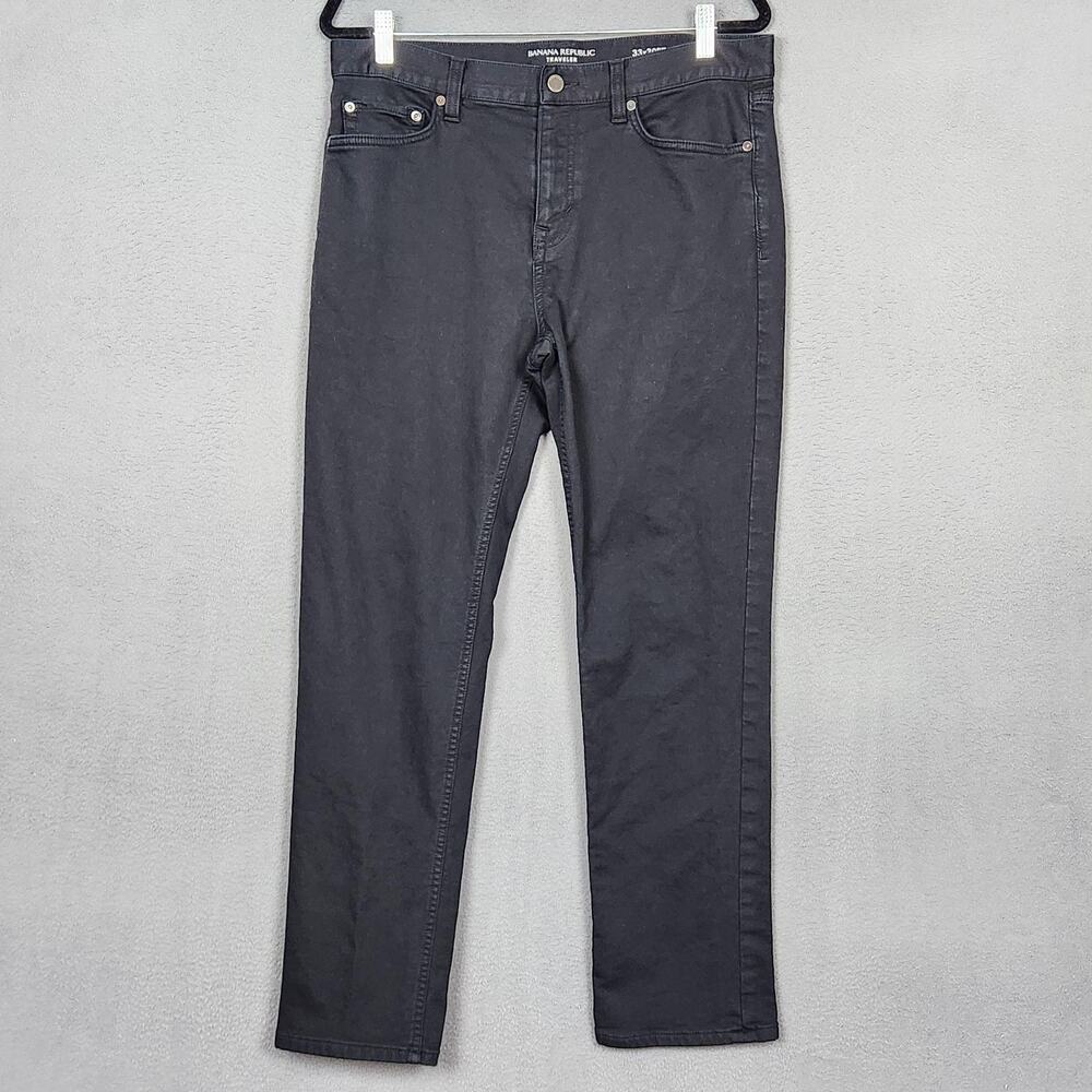 Banana Republic Traveler Jeans Mens 33x30 Black Slim Straight Denim Actual 33x29